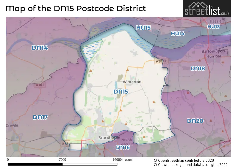 Map of the DN15 and surrounding districts