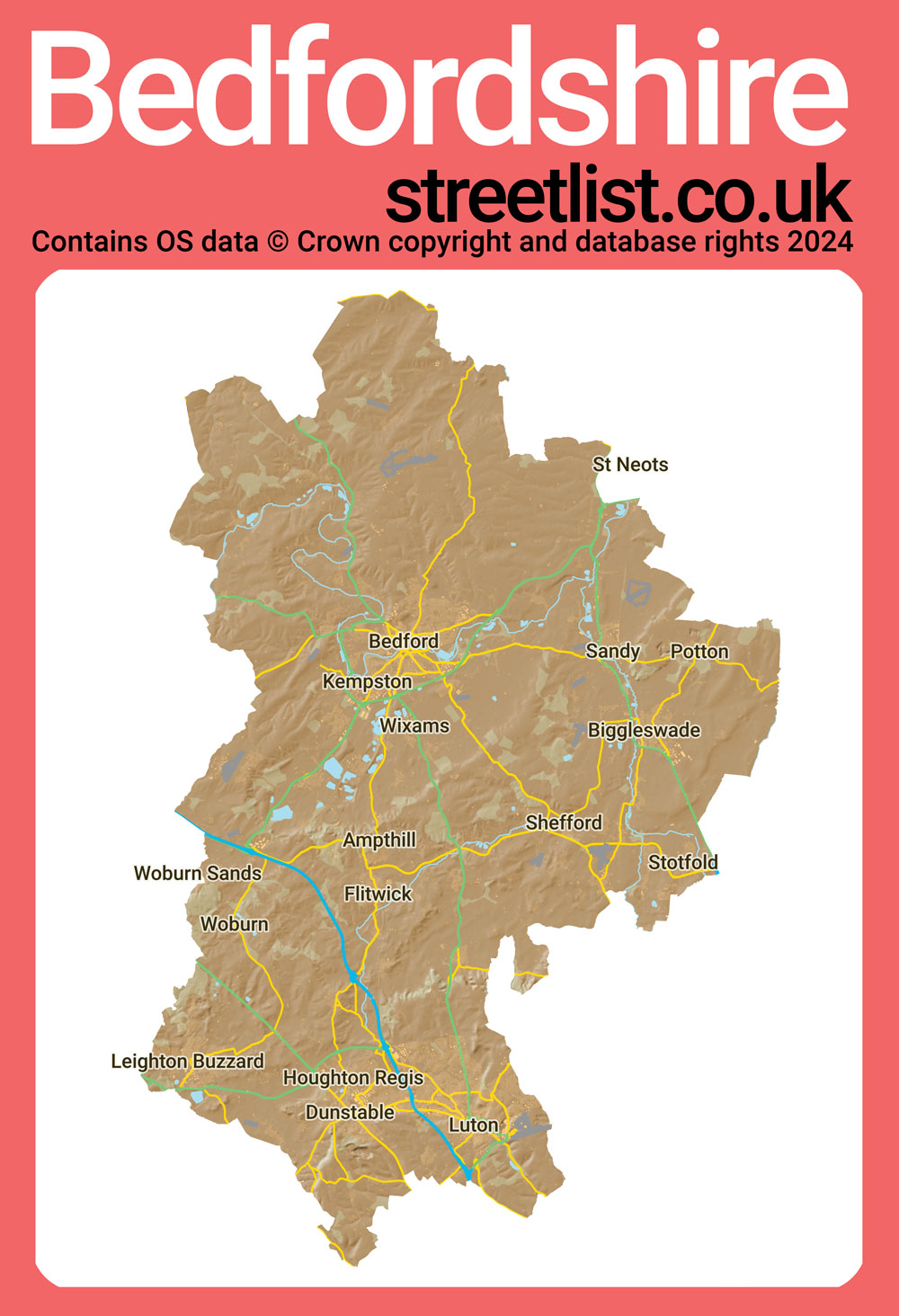 a map of Bedfordshire