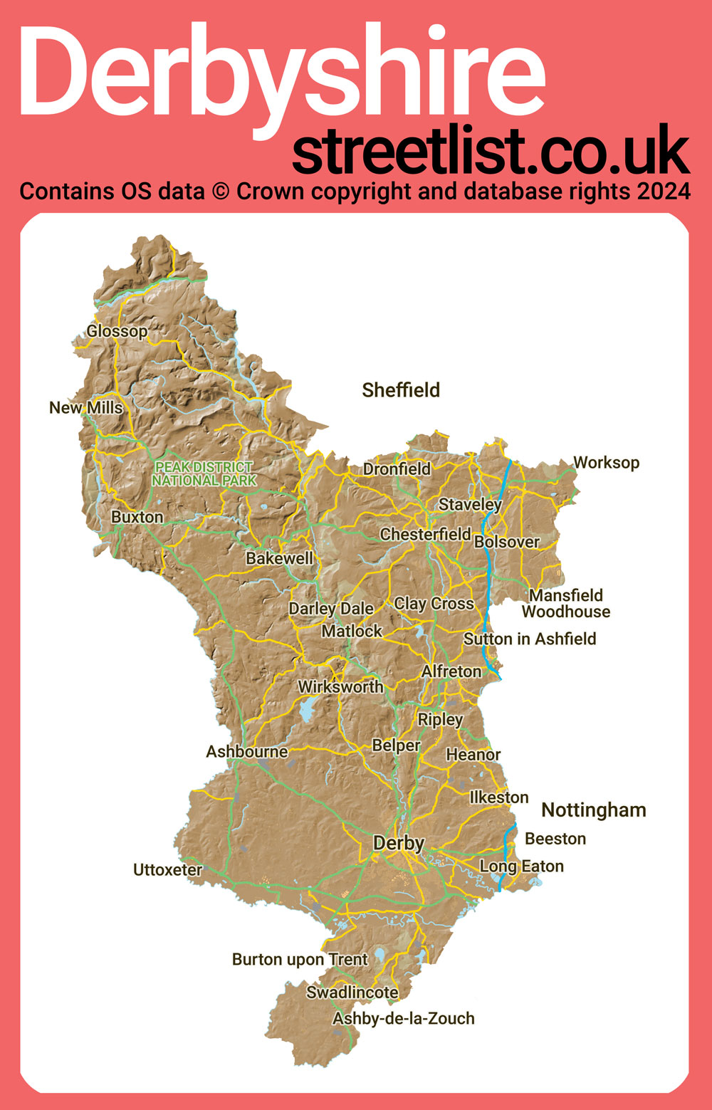 a map of Derbyshire