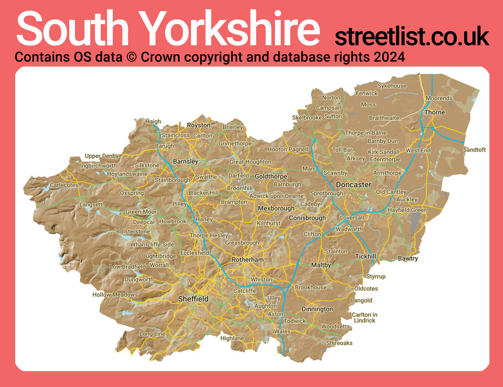 a map of South Yorkshire