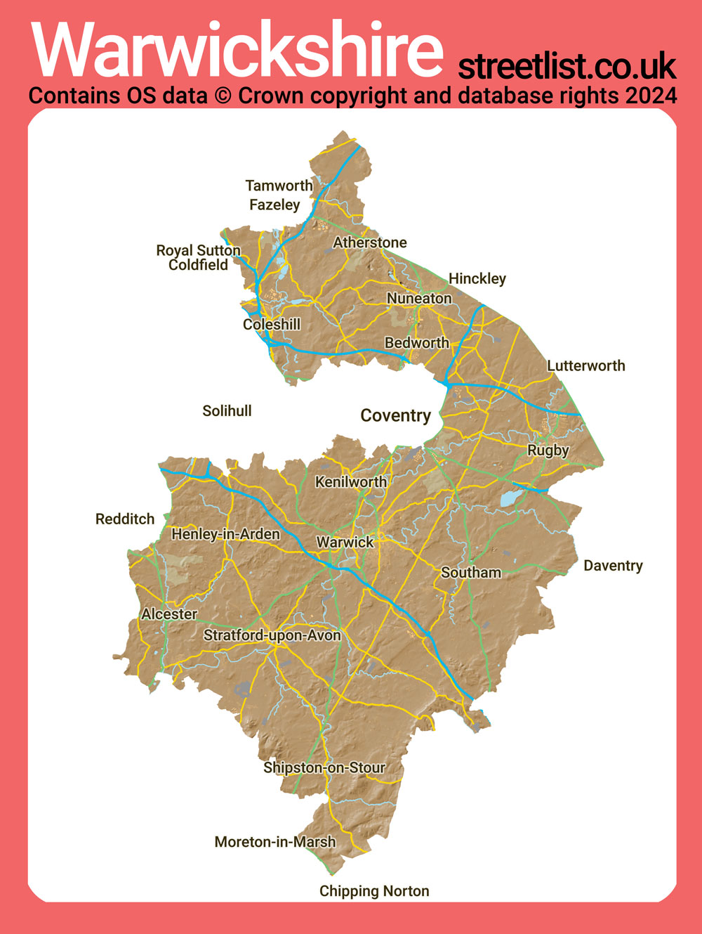 a map of Warwickshire