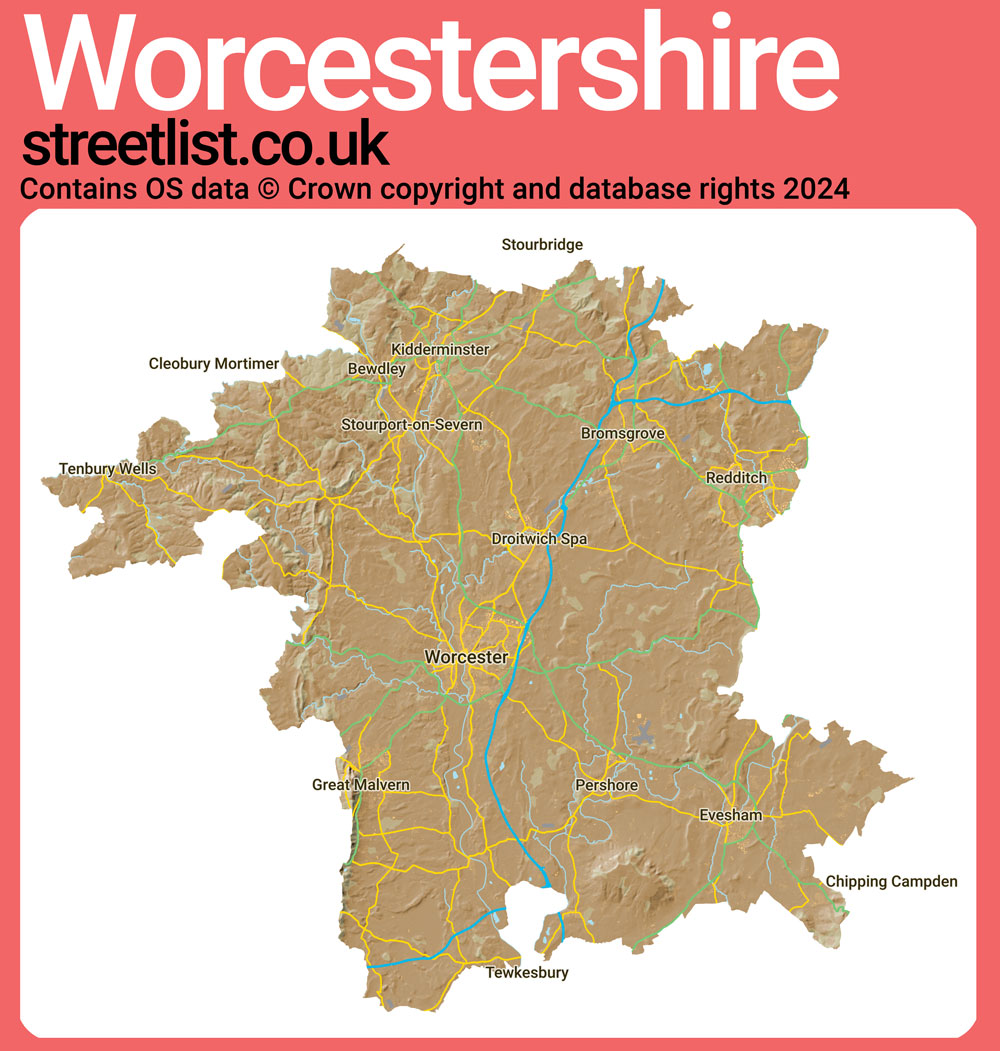 a map of Worcestershire