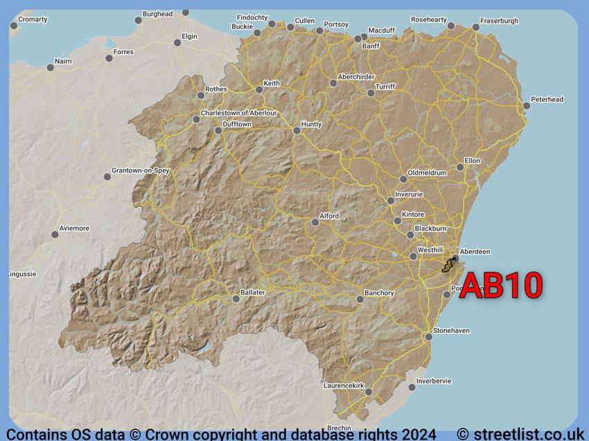 Where the AB10 postcode district lies within the wider  postcode area