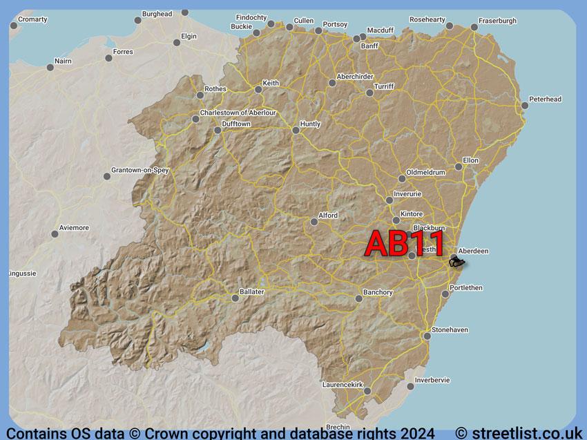 Where the AB11 postcode district lies within the wider  postcode area