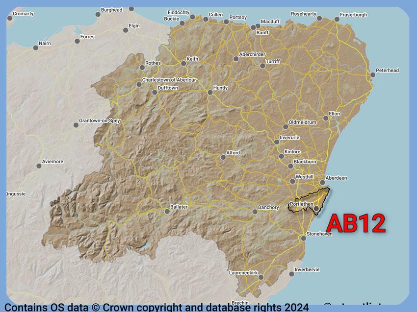 Where the AB12 postcode district lies within the wider  postcode area