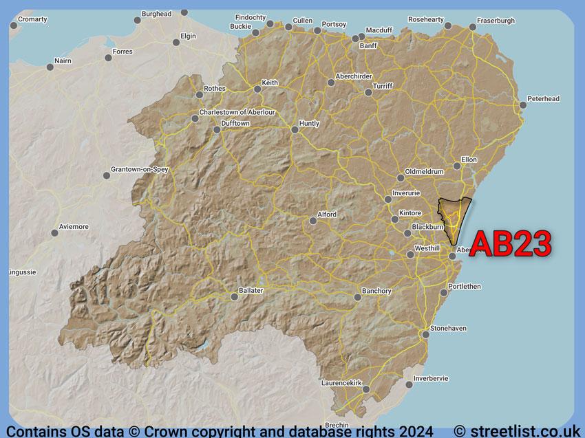 Where the AB23 postcode district lies within the wider  postcode area