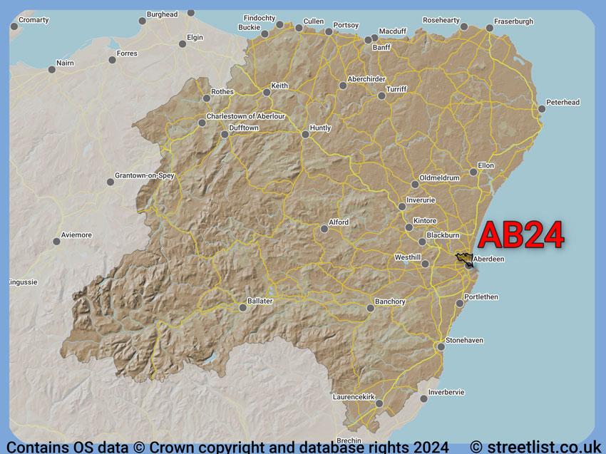 Where the AB24 postcode district lies within the wider  postcode area