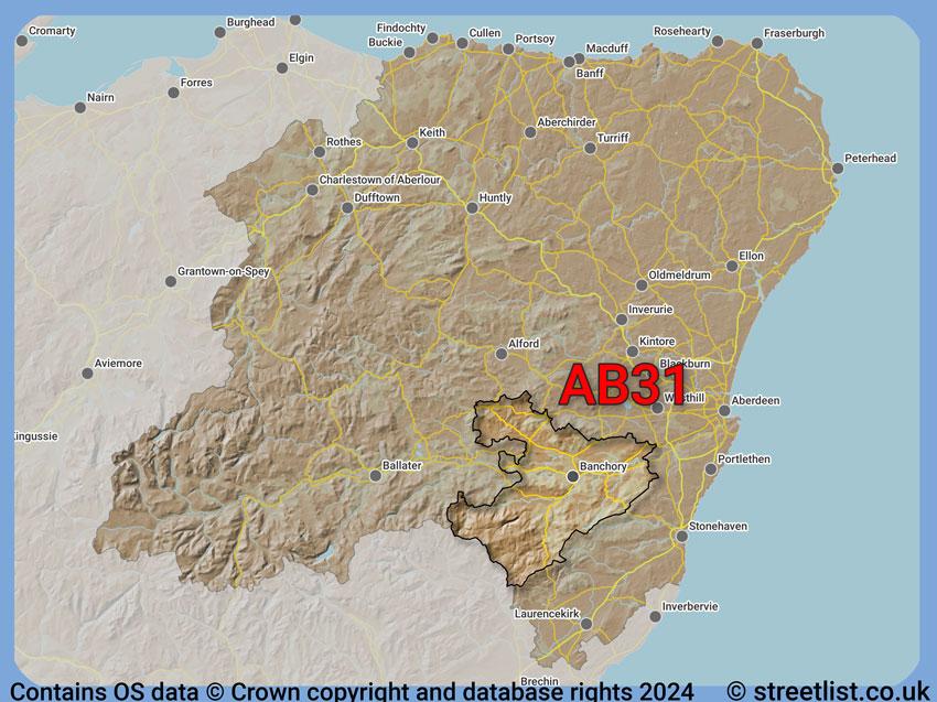 Where the AB31 postcode district lies within the wider  postcode area