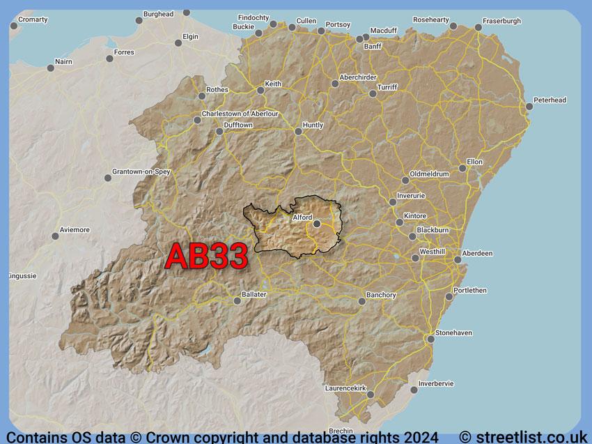 Where the AB33 postcode district lies within the wider  postcode area