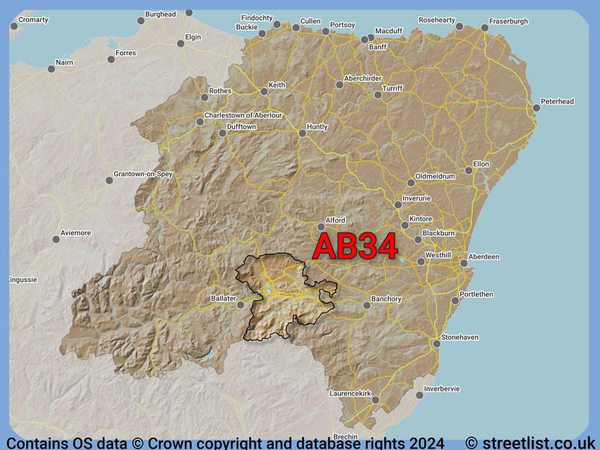 Where the AB34 postcode district lies within the wider  postcode area