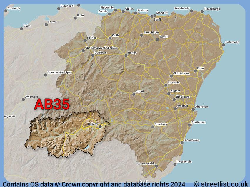 Where the AB35 postcode district lies within the wider  postcode area