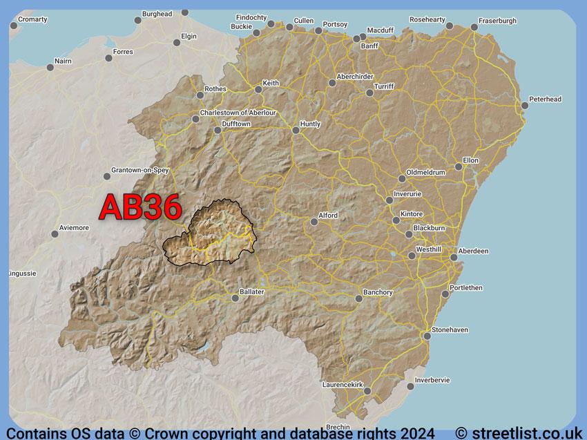 Where the AB36 postcode district lies within the wider  postcode area