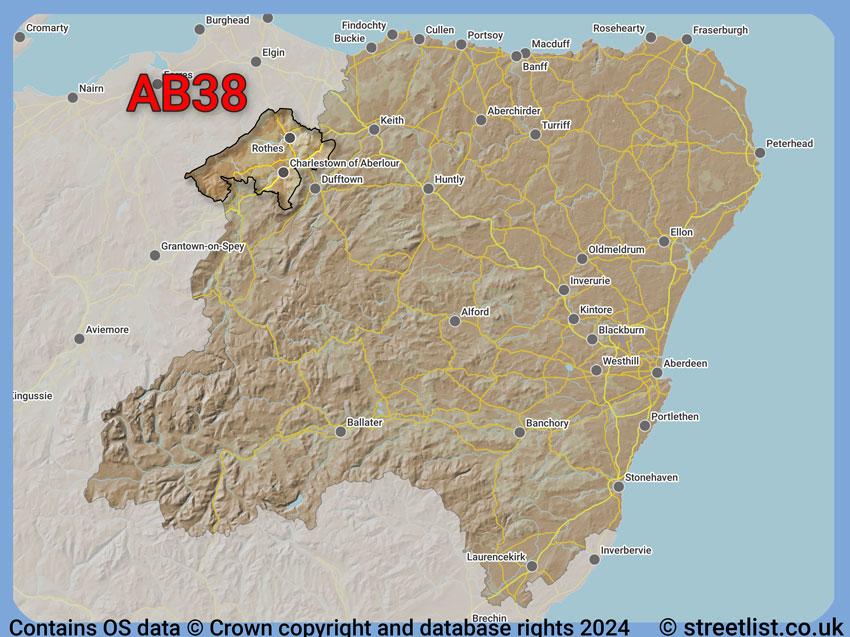 Where the AB38 postcode district lies within the wider  postcode area