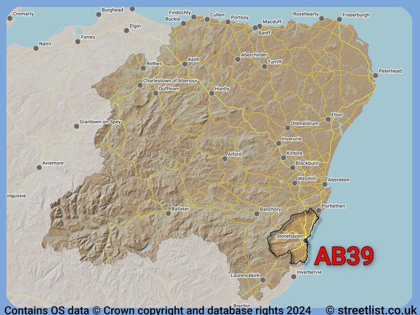 Where the AB39 postcode district lies within the wider  postcode area