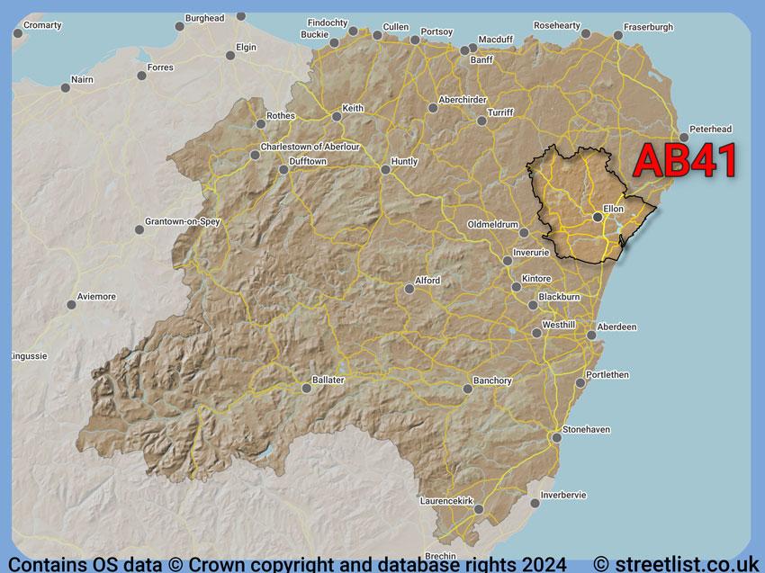 Where the AB41 postcode district lies within the wider  postcode area