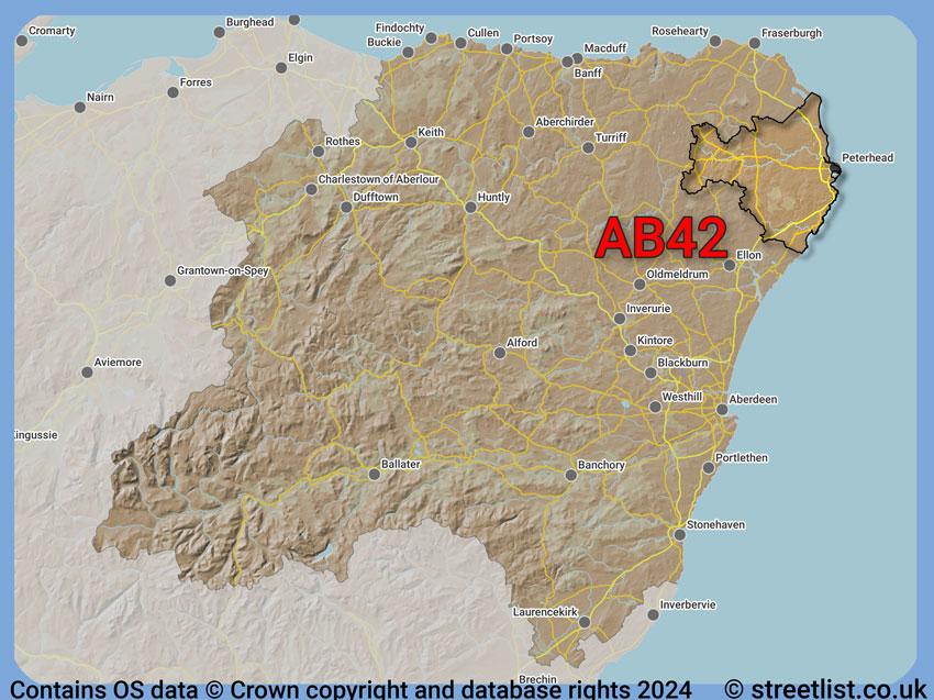 Where the AB42 postcode district lies within the wider  postcode area