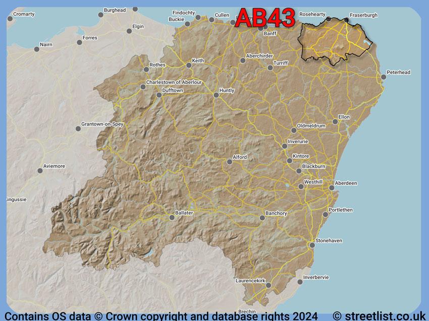 Where the AB43 postcode district lies within the wider  postcode area