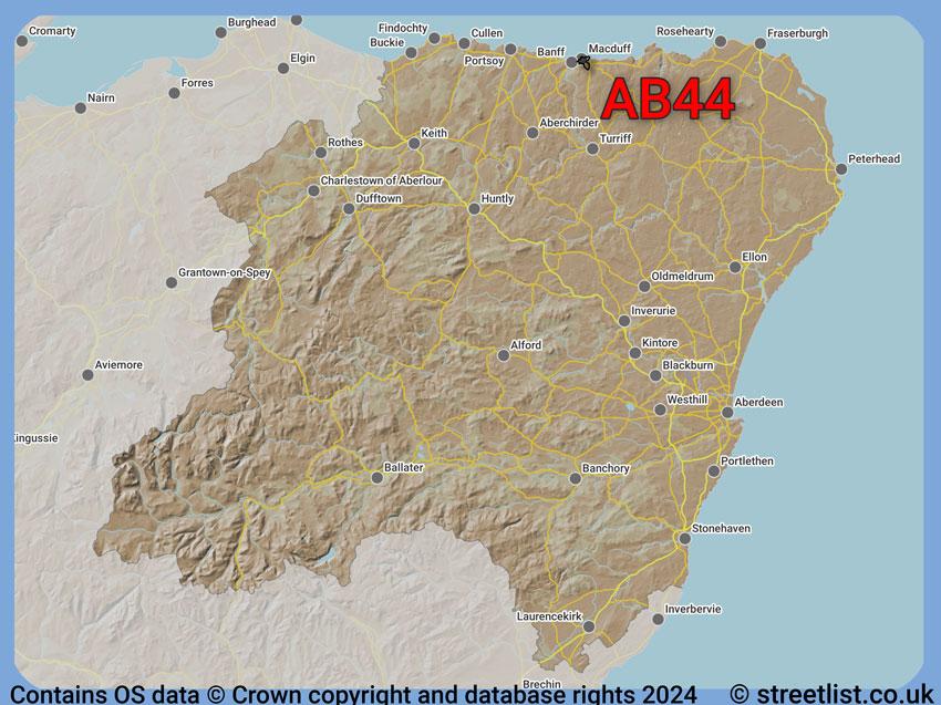 Where the AB44 postcode district lies within the wider  postcode area