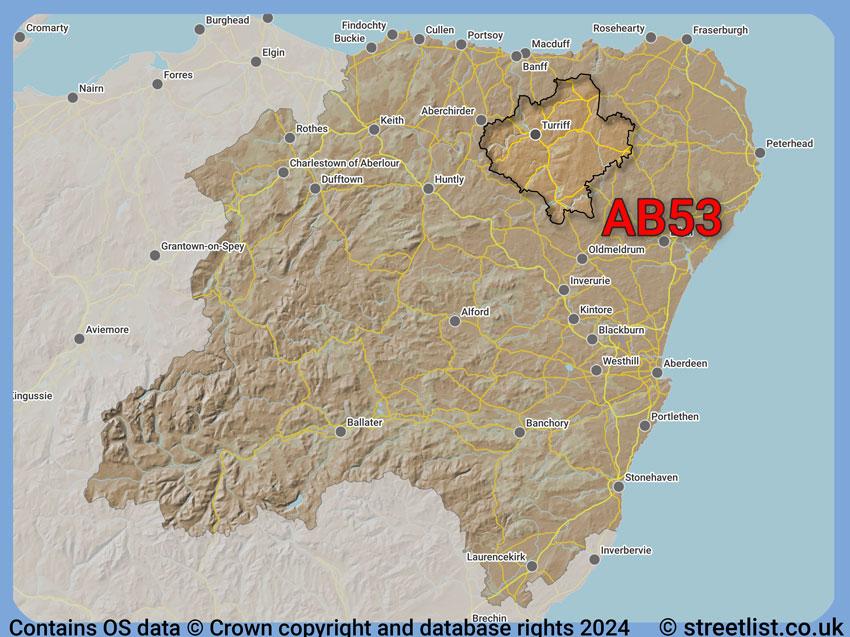 Where the AB53 postcode district lies within the wider  postcode area