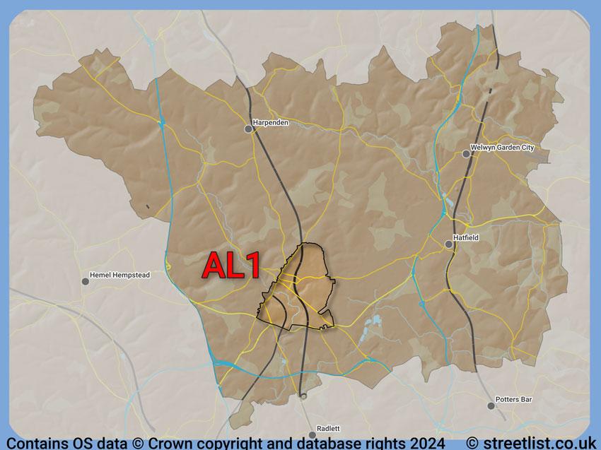 Where the AL1 postcode district lies within the wider  postcode area