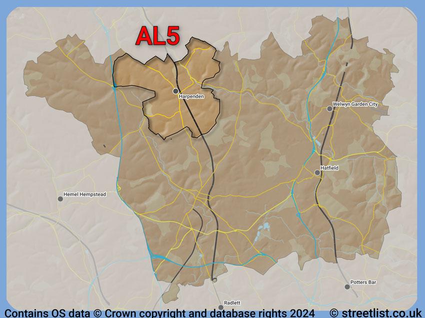 Where the AL5 postcode district lies within the wider  postcode area