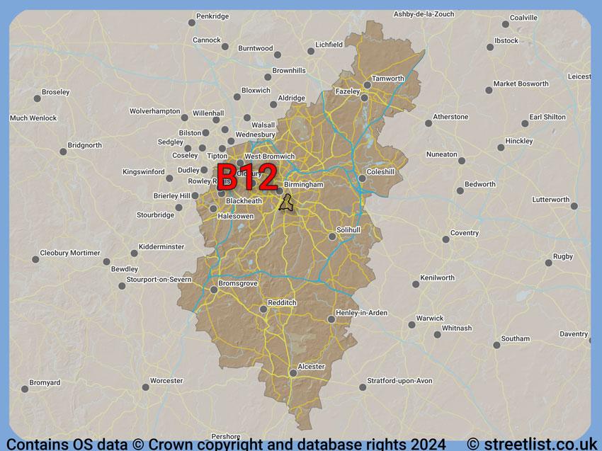 Where the B12 postcode district lies within the wider  postcode area