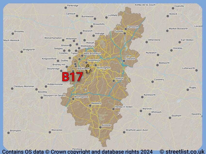 Where the B17 postcode district lies within the wider  postcode area