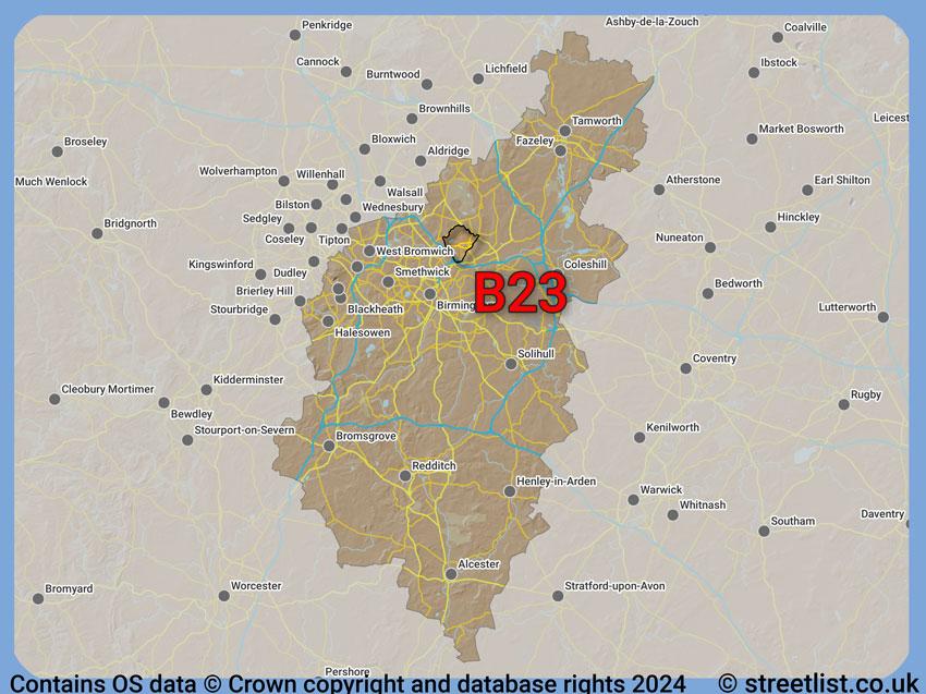 Where the B23 postcode district lies within the wider  postcode area