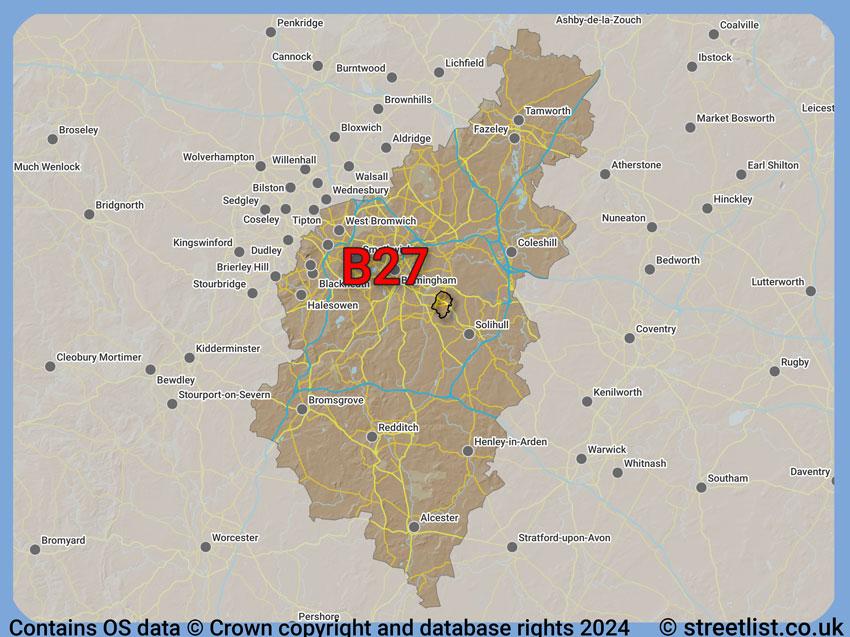 Where the B27 postcode district lies within the wider  postcode area