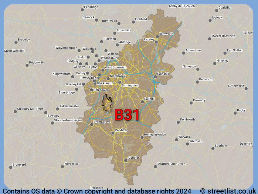 Where the B31 postcode district lies within the wider  postcode area