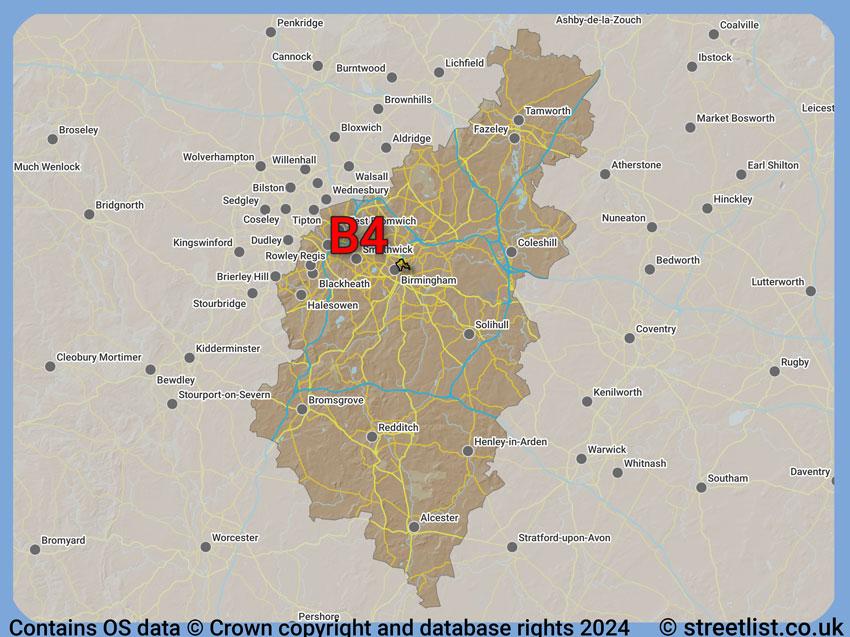 Where the B4 postcode district lies within the wider  postcode area