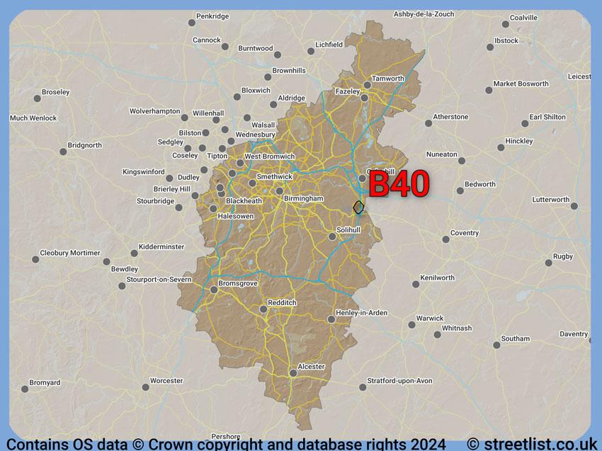 Where the B40 postcode district lies within the wider  postcode area