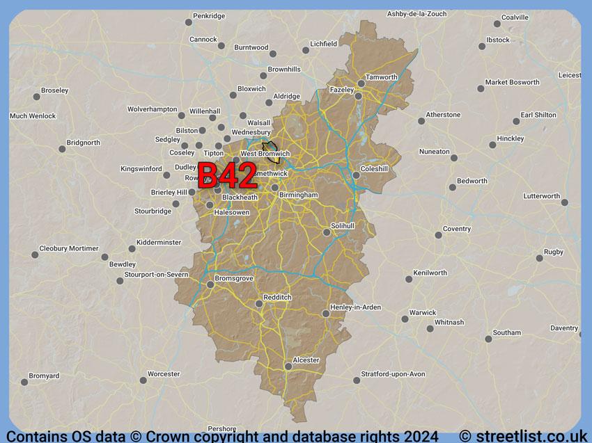 Where the B42 postcode district lies within the wider  postcode area