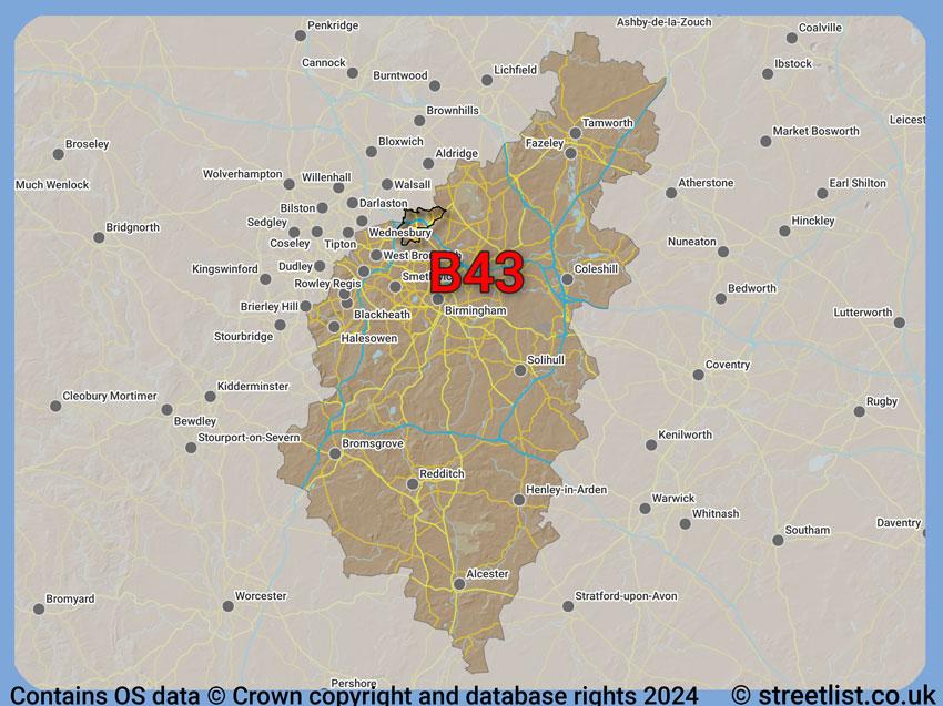 Where the B43 postcode district lies within the wider  postcode area