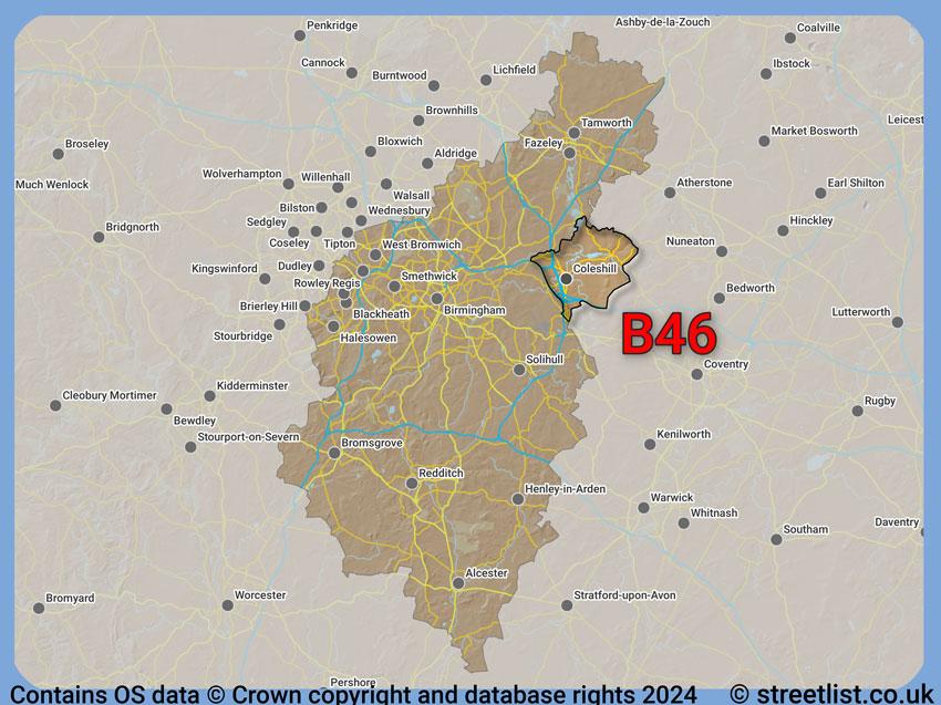 Where the B46 postcode district lies within the wider  postcode area