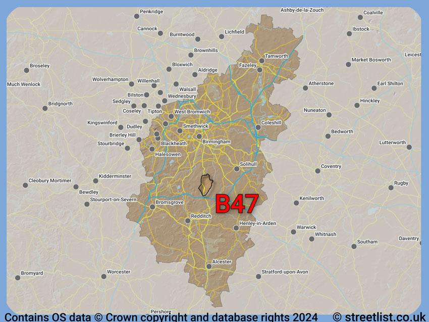 Where the B47 postcode district lies within the wider  postcode area