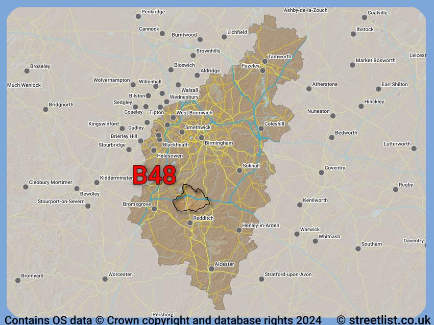 Where the B48 postcode district lies within the wider  postcode area