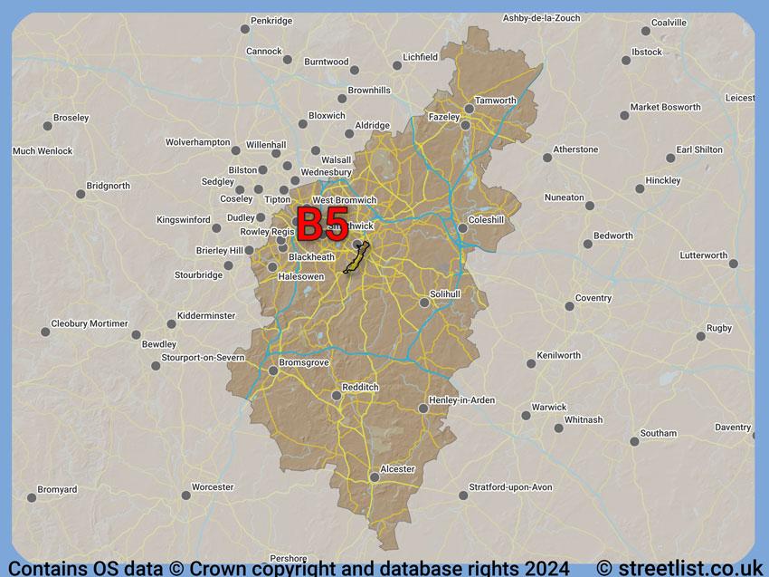 Where the B5 postcode district lies within the wider  postcode area