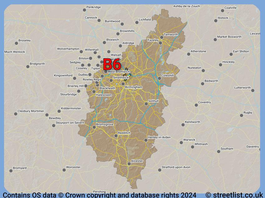 Where the B6 postcode district lies within the wider  postcode area