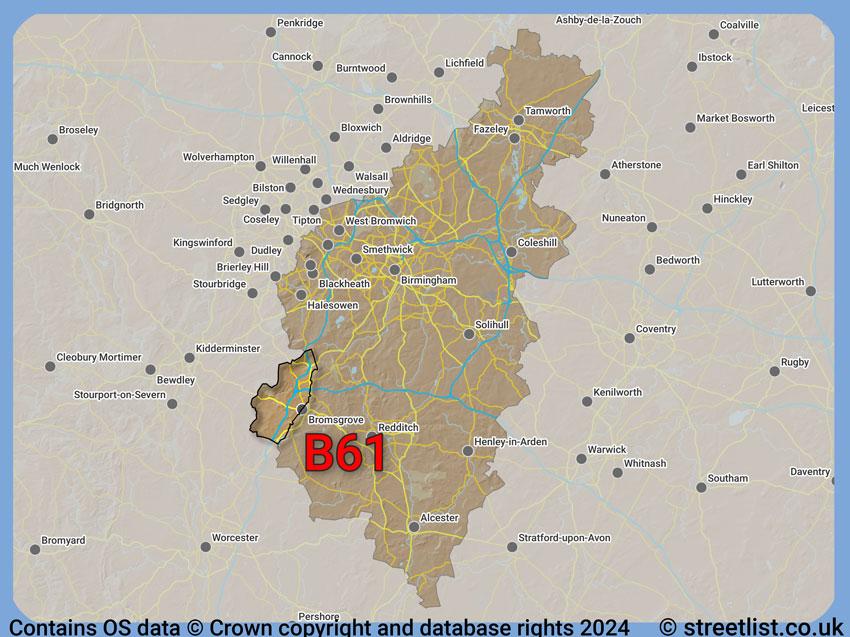 Where the B61 postcode district lies within the wider  postcode area