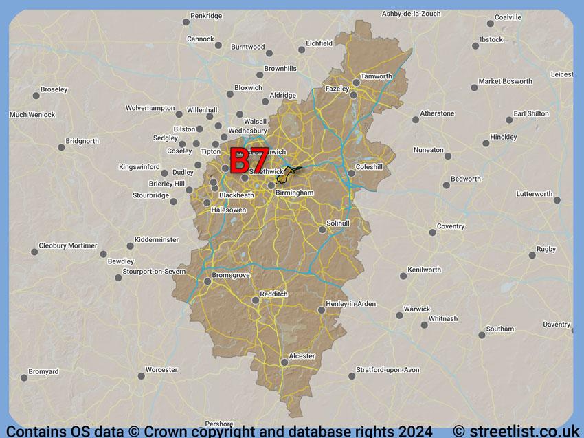 Where the B7 postcode district lies within the wider  postcode area