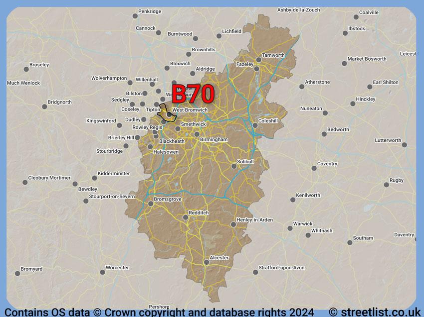 Where the B70 postcode district lies within the wider  postcode area