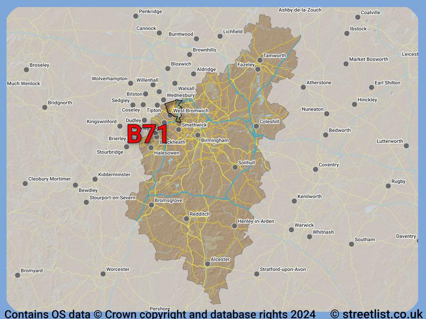 Where the B71 postcode district lies within the wider  postcode area