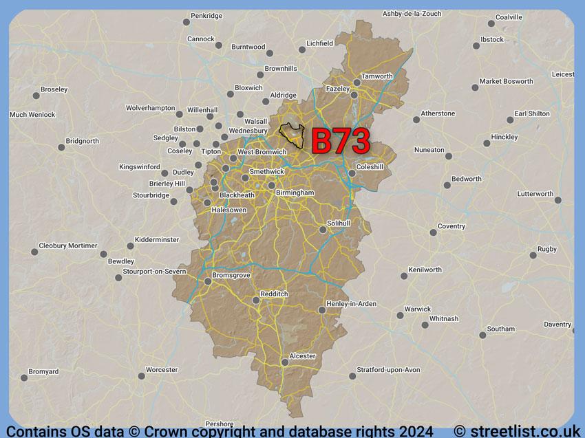 Where the B73 postcode district lies within the wider  postcode area