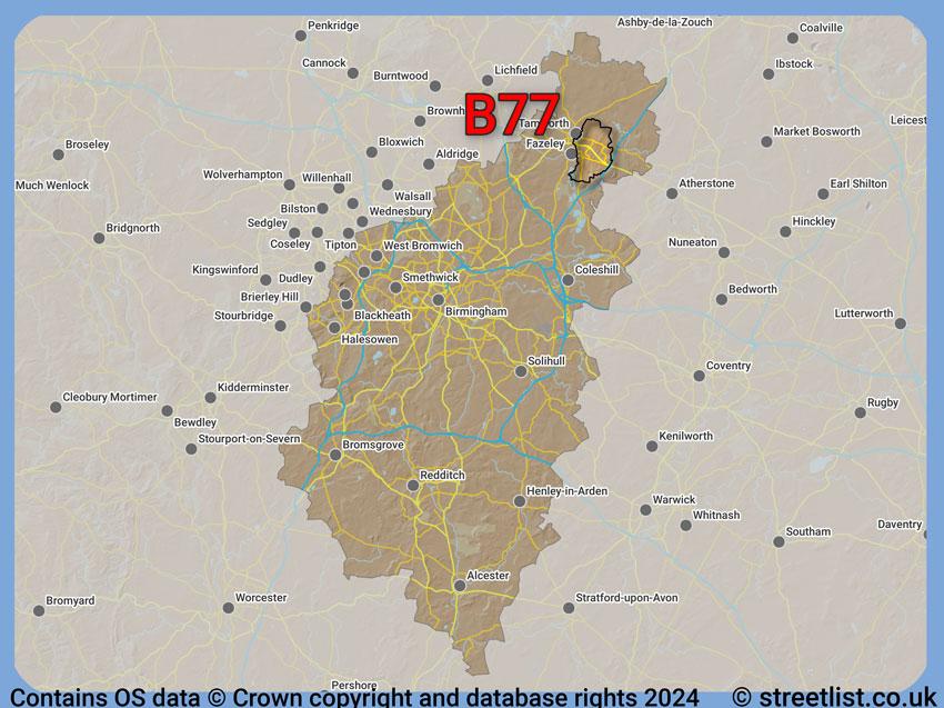 Where the B77 postcode district lies within the wider  postcode area