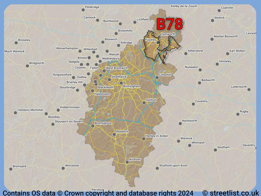 Where the B78 postcode district lies within the wider  postcode area