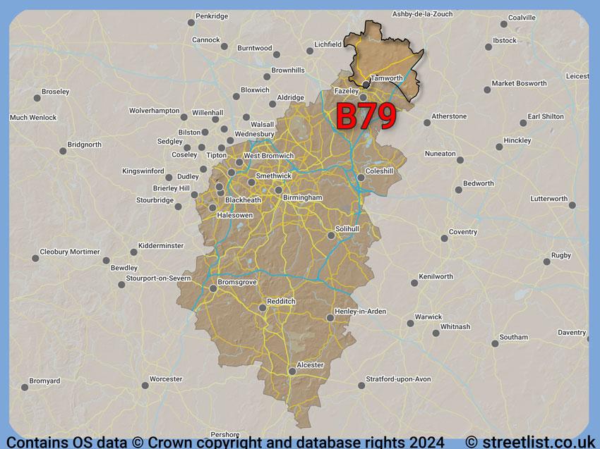 Where the B79 postcode district lies within the wider  postcode area