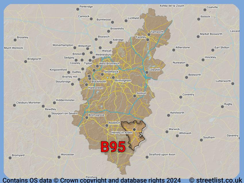 Where the B95 postcode district lies within the wider  postcode area