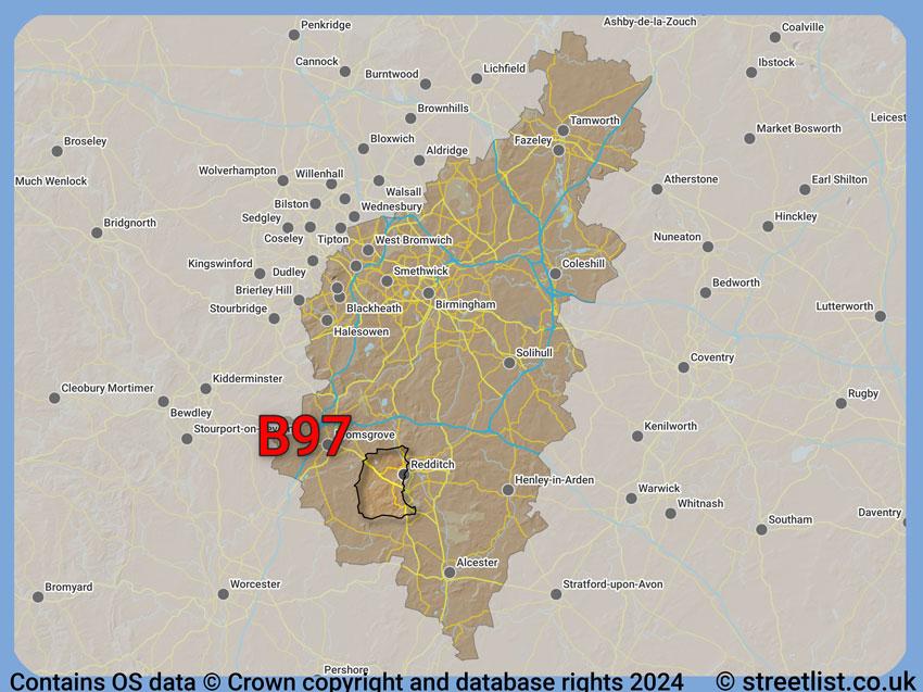 Where the B97 postcode district lies within the wider  postcode area