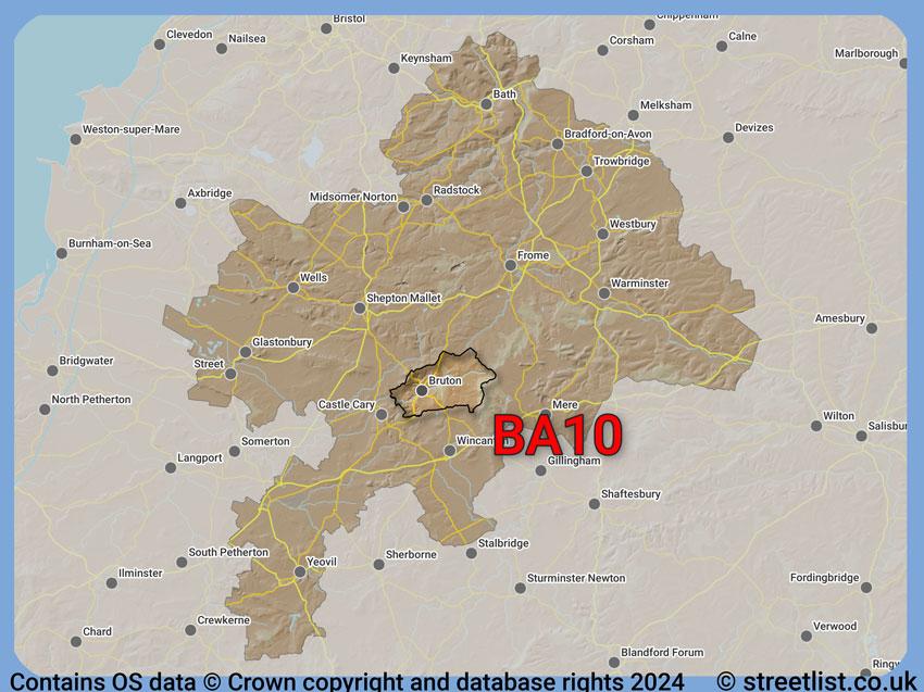 Where the BA10 postcode district lies within the wider  postcode area